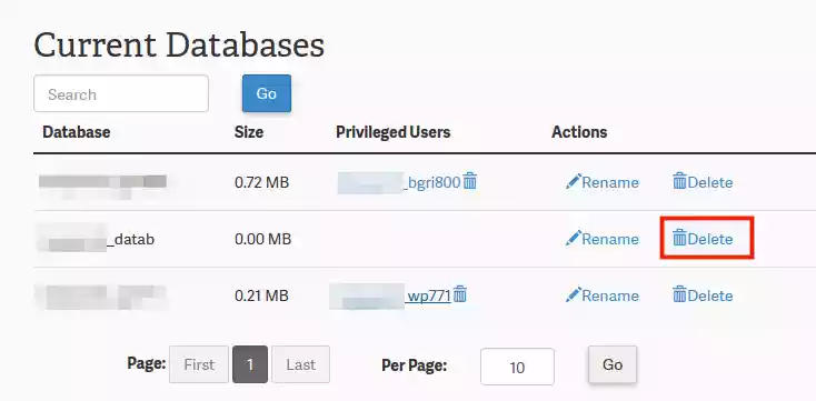 Delete database wordpress c panel