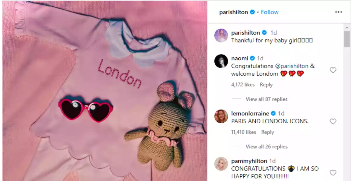 Paris Hilton Baby Instagram Post