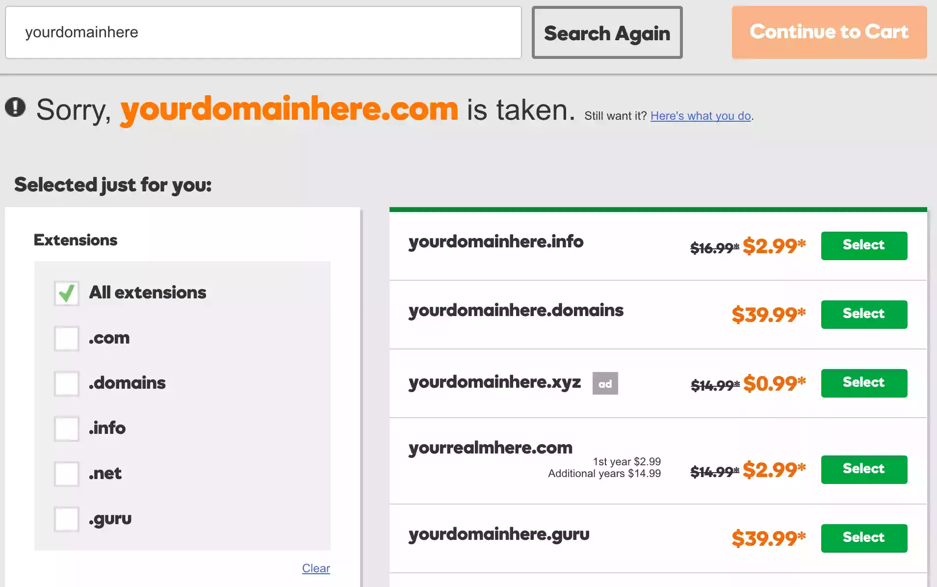 Selecting the Right Domain Name on GoDaddy